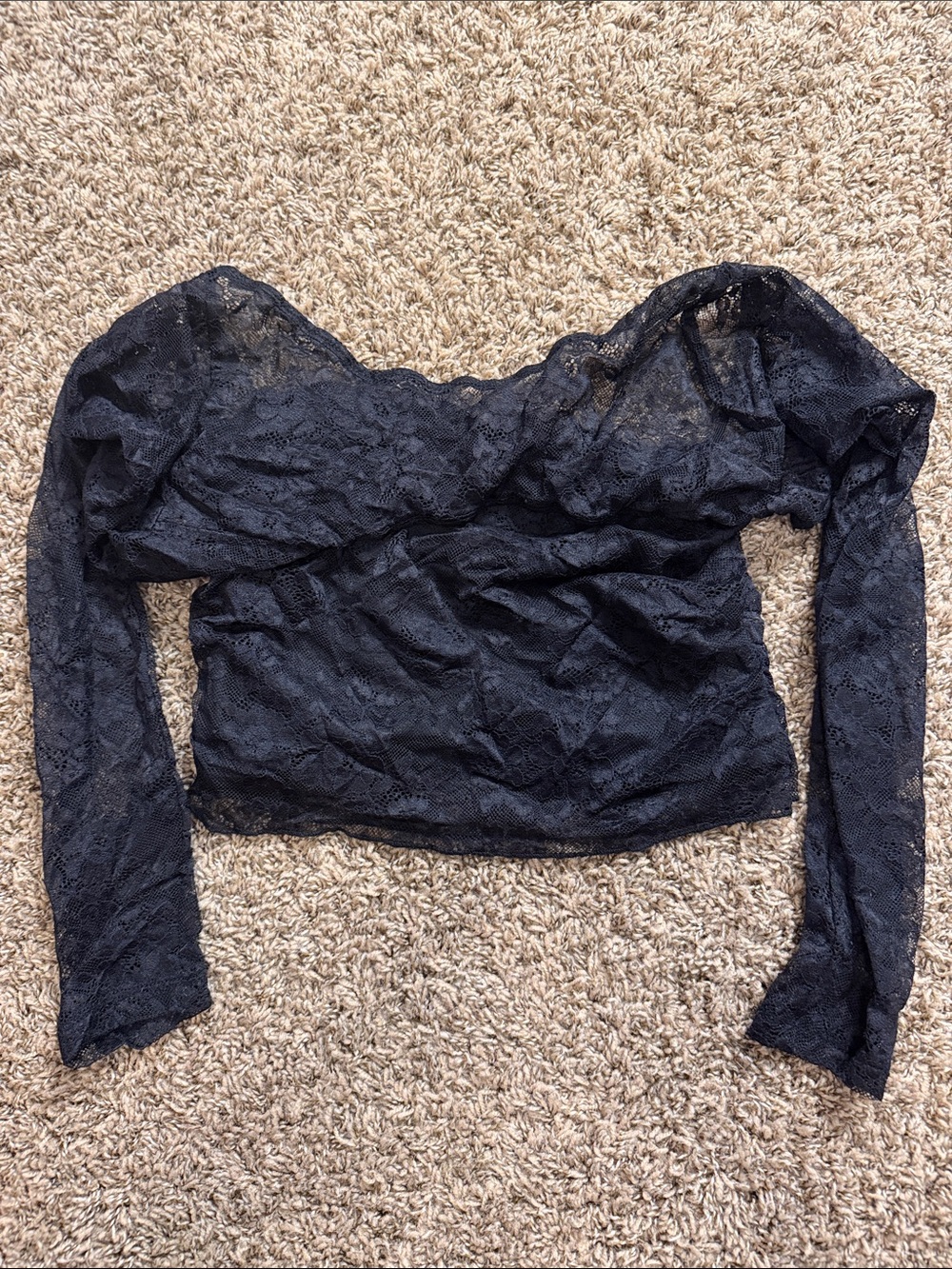 SHEIN Black Lace Off-Shoulder Long Sleeve Crop Top